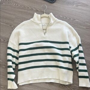 Mango Cream and Green Striped Turtleneck Sweater